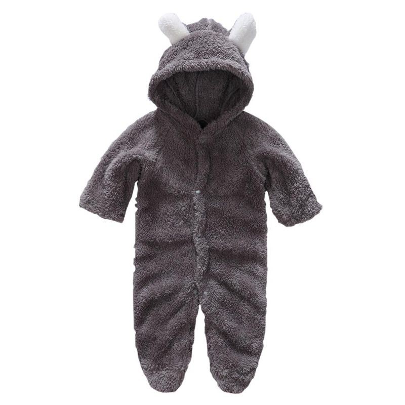 shopee: Baju Baby Warm Coral Fleece Jumpsuit Romper Hooded Bodysuit (0:6:color:gray;1:1:size:M (3-6 Months))