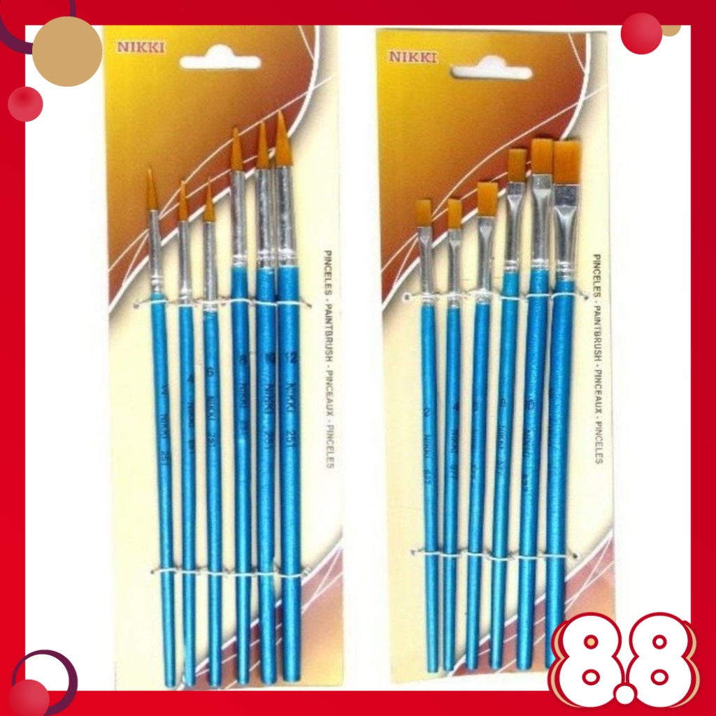 Nikki Brush Set 251 (6pcs) Artist Nylon Brush Set of 6 (Flat / Round