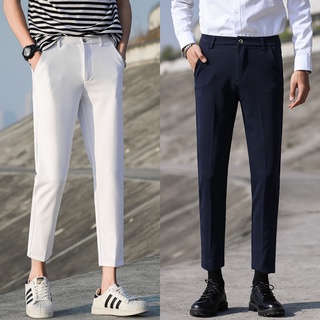 ✦MOLLGE✦Summer Korean Style Pants Fashion Nine Point Solid Color Suit Pants Casual All-match Straight Leg Pants Men Office Pants Professional Pants