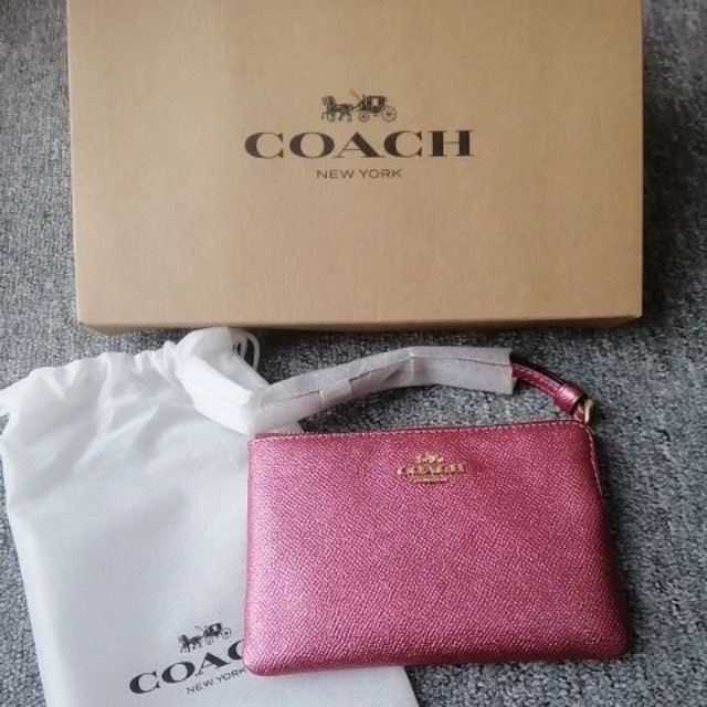 USA New York Original Coach F21070 Corner Zip Wristlet Crossgrain Leather  Metalic Lilac Fits an iPhone or Android | Shopee Malaysia