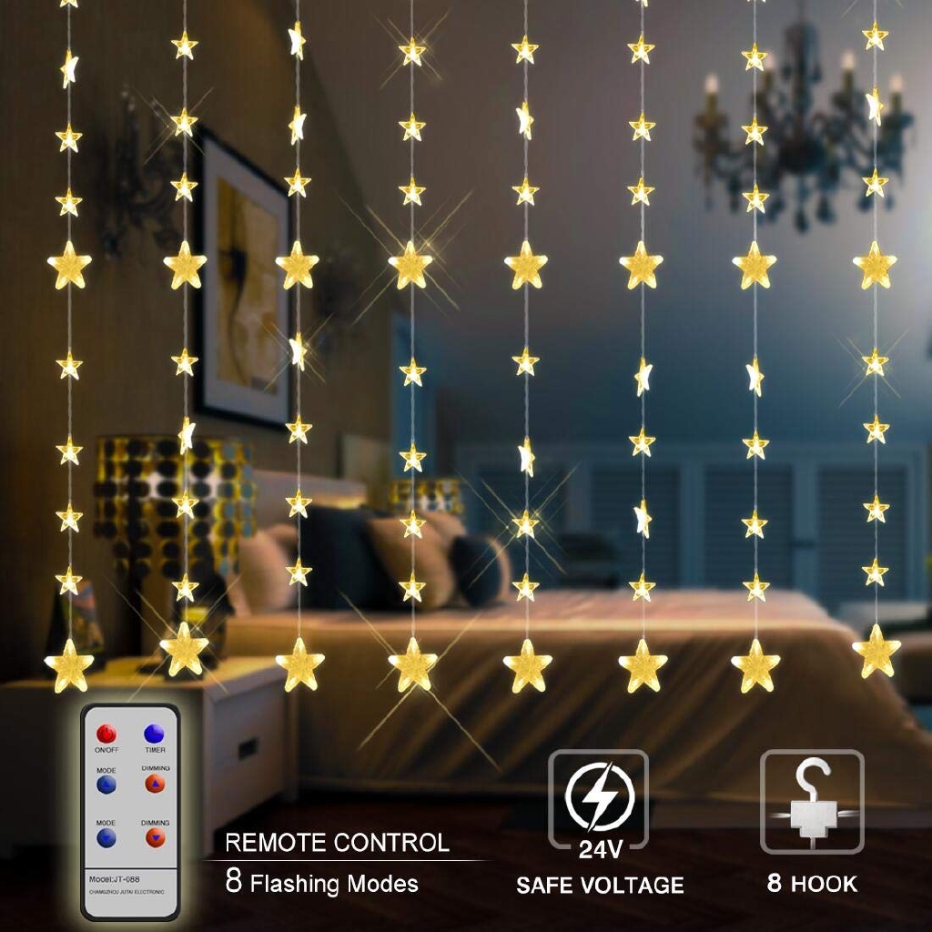 Star Curtain Lights Star 138 Led Window Waterproof 12 Strings With