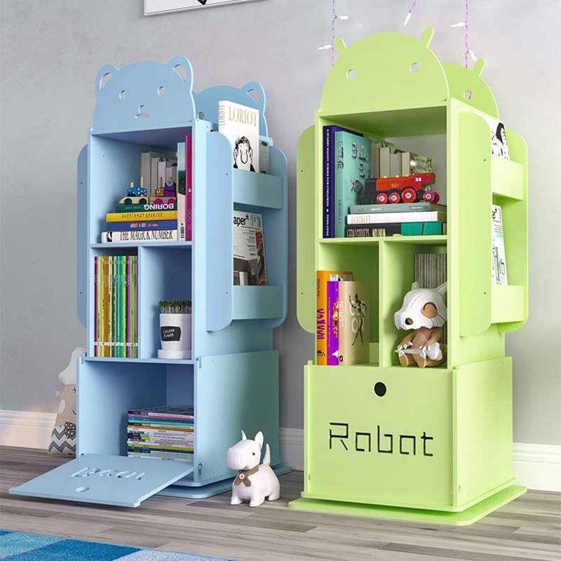 Simple children rotating bookshelf living room decorative storage shelf