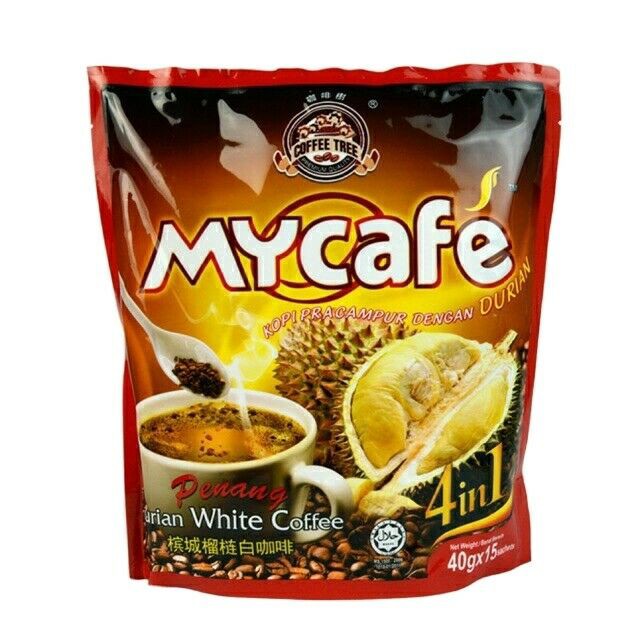 COFFEE TREE MyCafe Penang Durian White Coffee ( 4 in 1 )/ 咖啡树 四合一槟城榴莲白咖啡- （40g x 15‘s）HALAL
