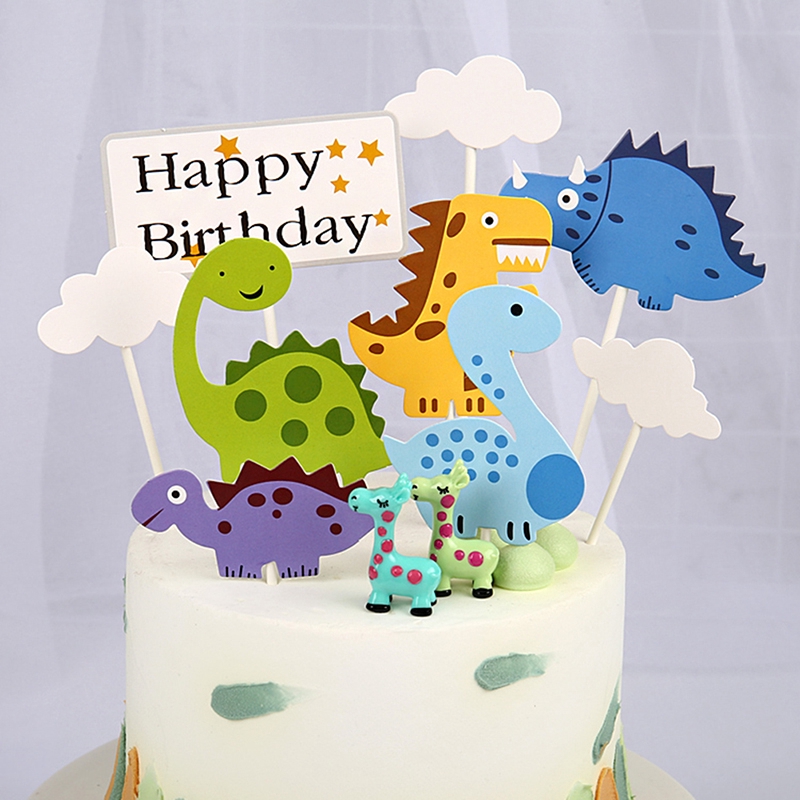 9pcs Cartoon Dinosaur Birthday Diy Cake Topper Party Deocr Baking