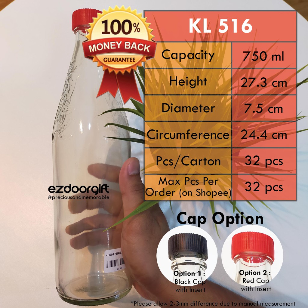 Kl516 750 Ml Glass Bottle Glass Jar Money Back Guarantee Botol Kaca