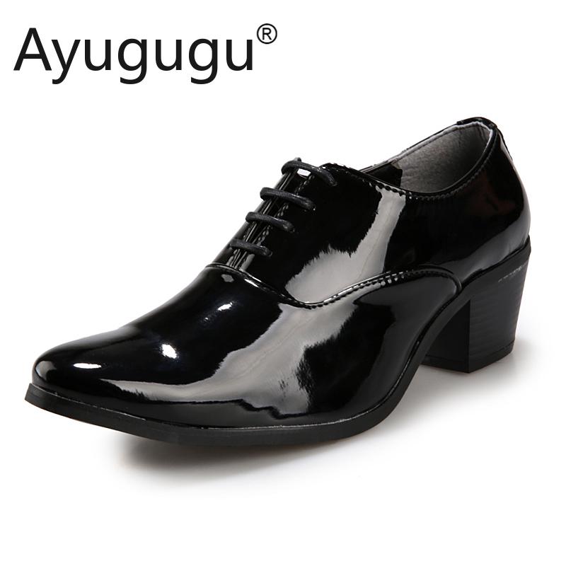 Men Increase High Heel Formal Shoes Lace-Ups Casual Leather Shoes