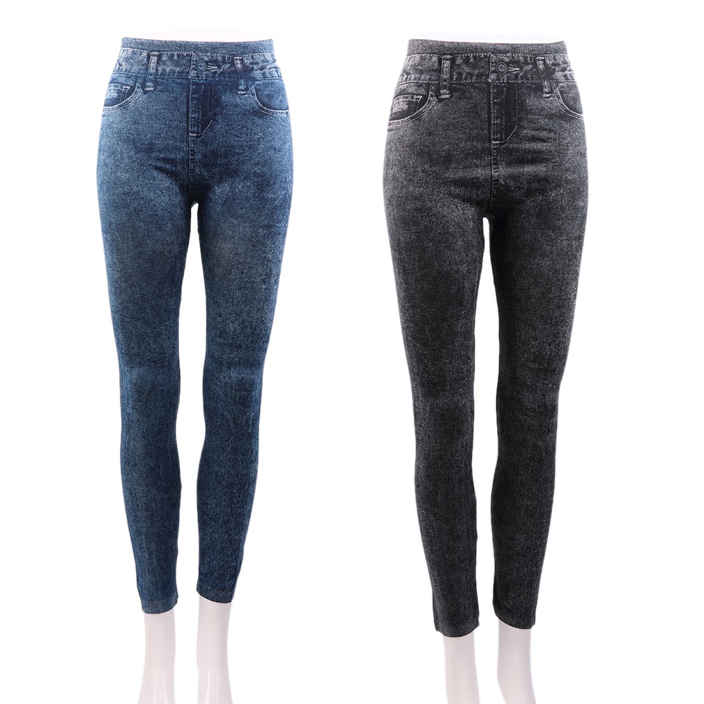 Women Stretch Denim Jean Look Skinny Leggings Slim Jeggings Tight Pants Shopee Malaysia