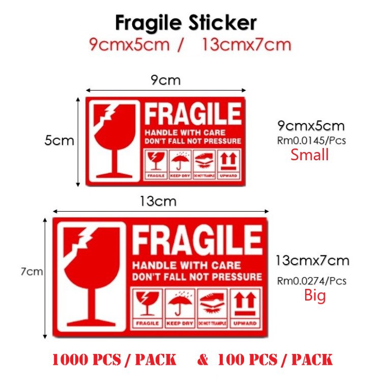 Fragile Pnt Sticker 100 Pcs Mudah Pecah Sticker Fragile Label Ready Stock Warning Label Pelekat Boxmr Good Borong