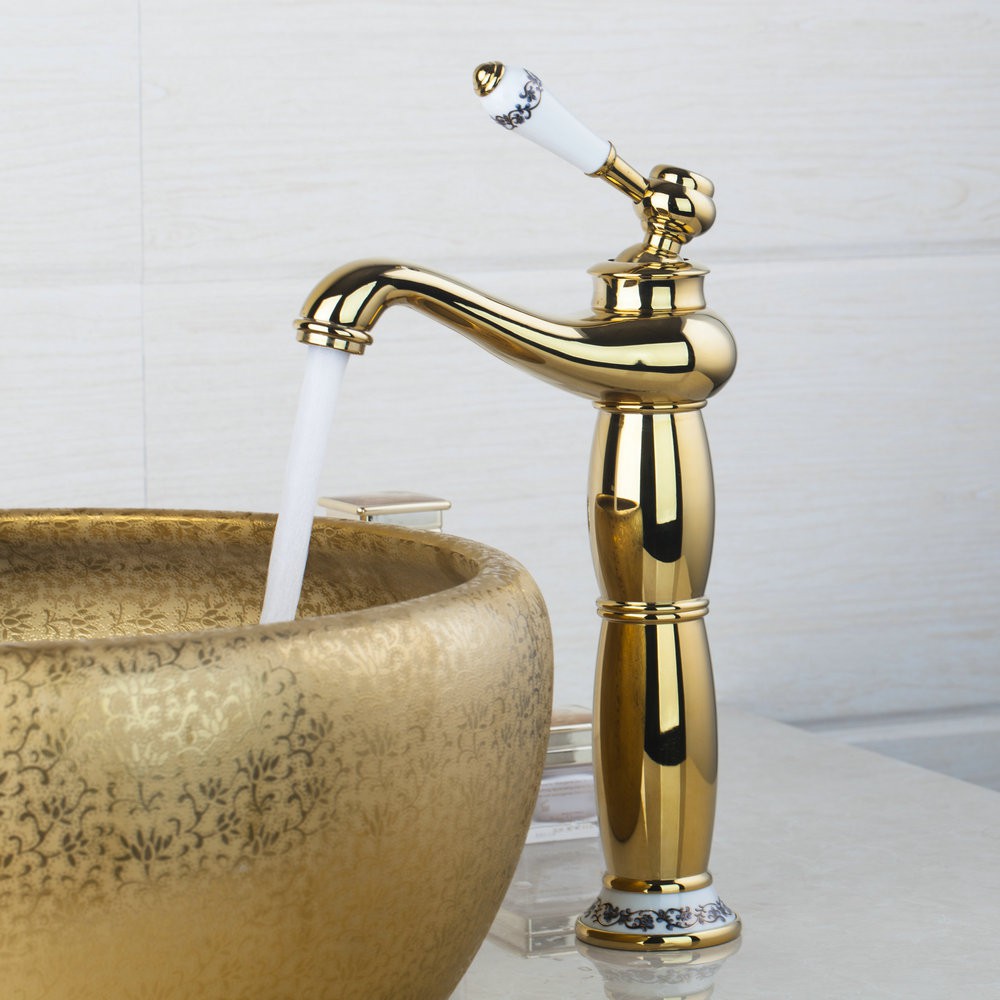 Ceramic Decor Bathroom Basin Sink Mixer Tap Faucet Gold Paint