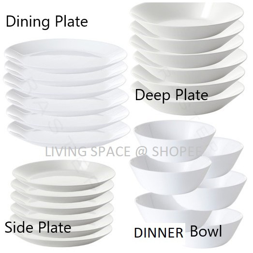 Swedish Design Dinner Plate / Side Plate / Deep Plate / Dinner Bowl / Rice Bowl Glassware / Tempered Glass Dinner Set