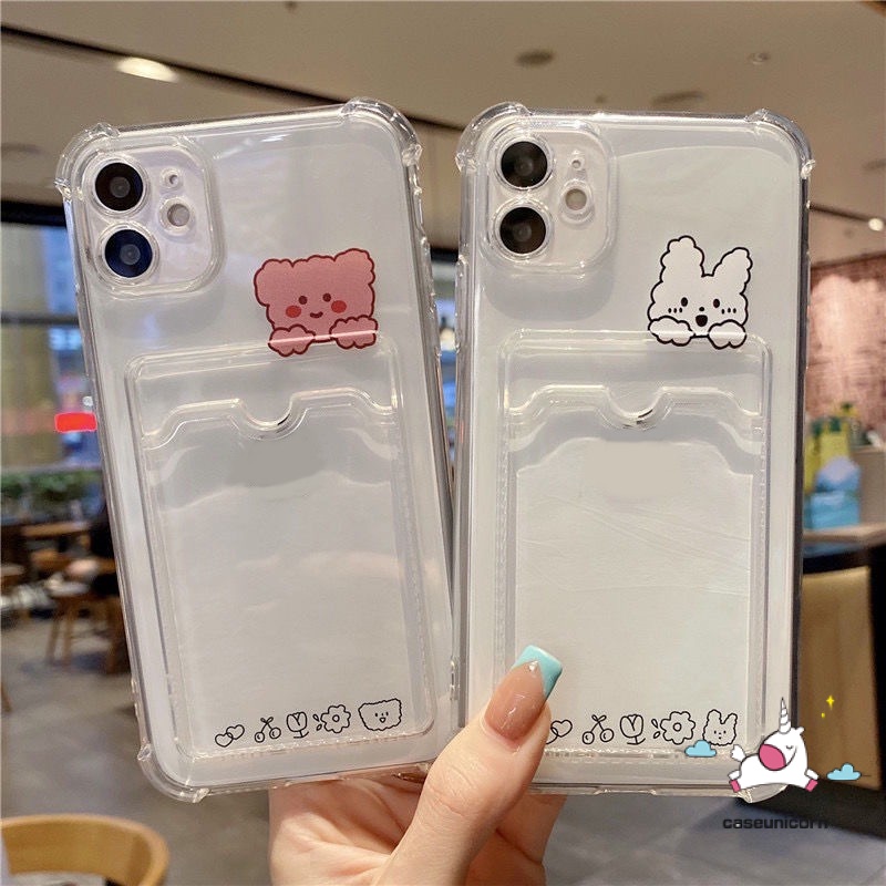 Clear Card Bag Soft Case Samsung A14 A04 A04E A30s A13 A53 A33 A73 5G A02s A12 A03 A20 A30 A02 A71 S22 A13 A72 M12 A10S A03s A22 A32 A52 A50 A51 Rabbit Bear Wallet Slot Cover