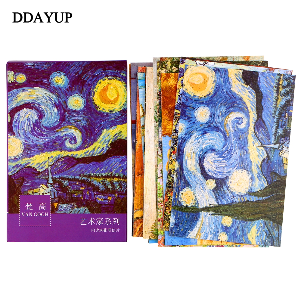 30pcs/box Van Gogh Oil Painting Postcards Vintage Greeting wish Card Fashion Gift Merry Christmas Card