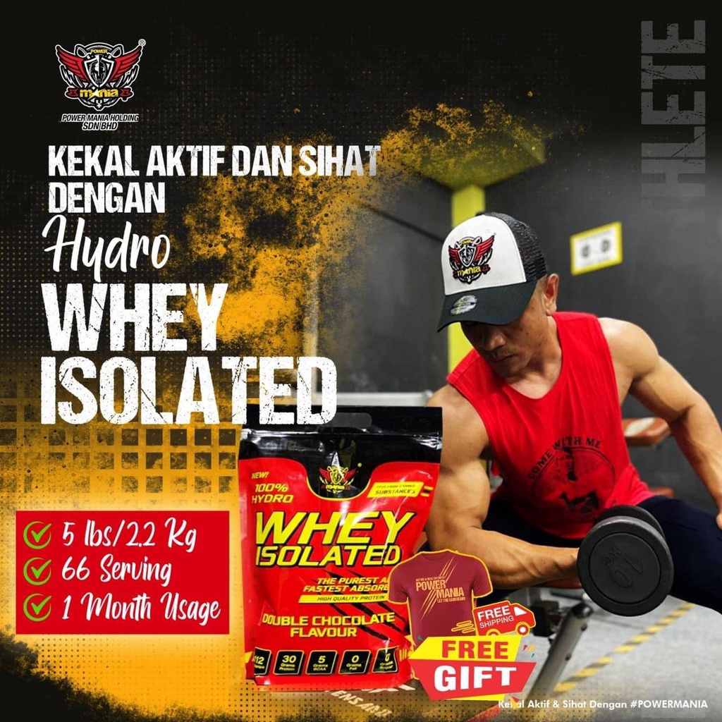 ORIGINAL HYDRO WHEY ISOLATE PROTEIN 5 LBS 2.2KG+ POWER MANIA BESAR OTOT