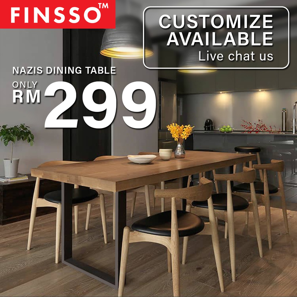 FINSSO: Nazis Solid Rubber Wood Dining Table Set / Meja Makan/ 4 people & 6 people