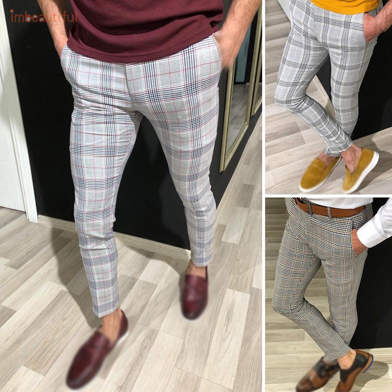mens plaid slim fit pants
