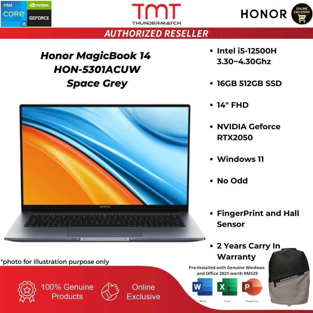 Honor MagicBook 14 HON-5301ACUW Space Grey Laptop | i5-12500H | 16GB ...