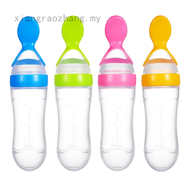 Newborn Baby Squeezing Feeding Bottle Silicone Training Rice Spoon