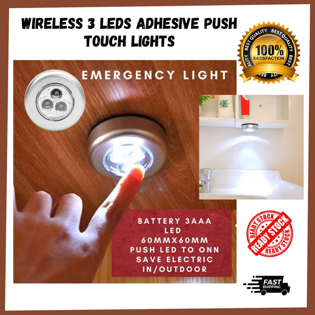 WIRELESS 3 LEDS ADHESIVE PUSH TOUCH LIGHTS | Shopee Malaysia