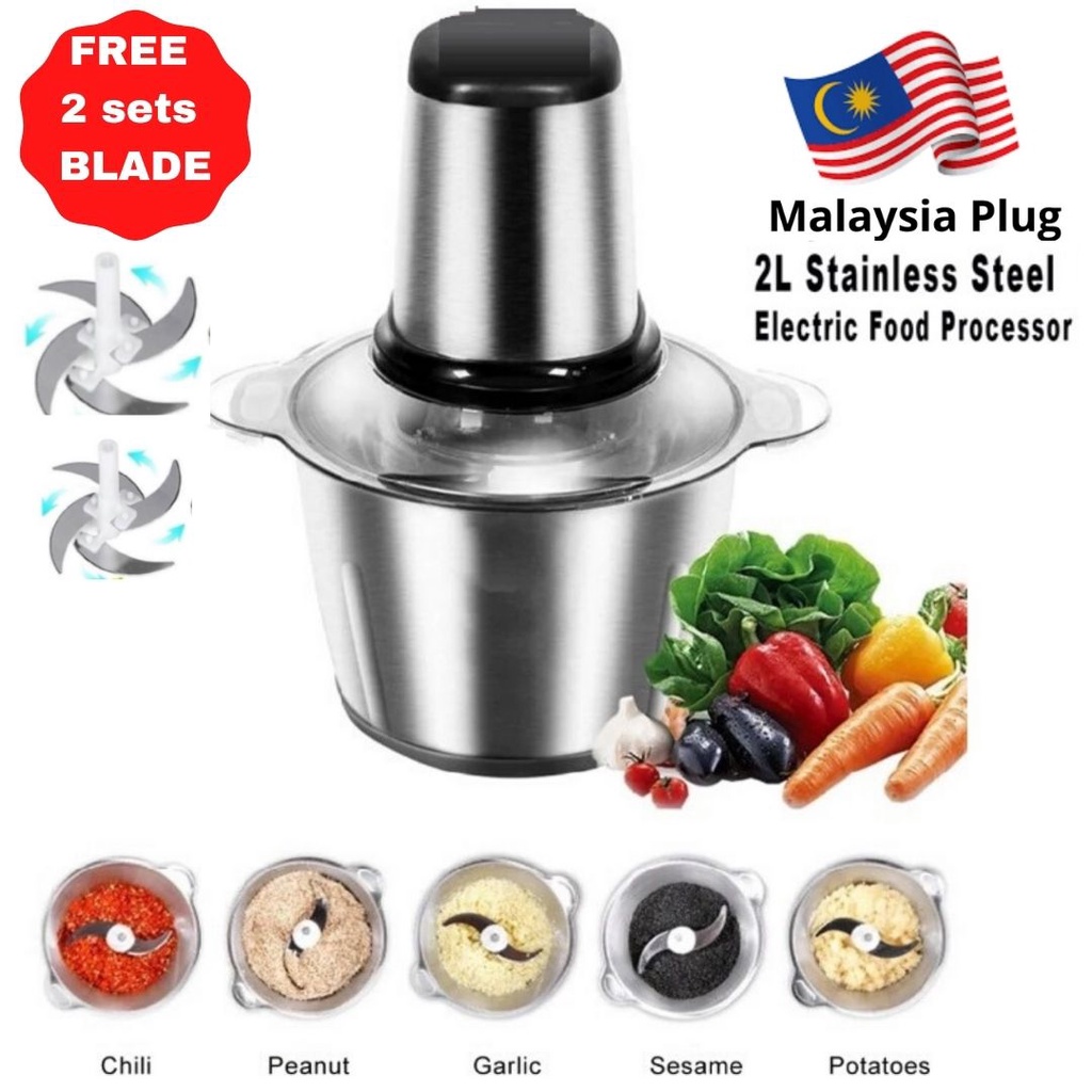 [🇲🇾 READY STOCK 🇲🇾] 2L Stainless Steel Electric Meat Grinder Chopper Food Processor Blender Mesin Pengisar Daging