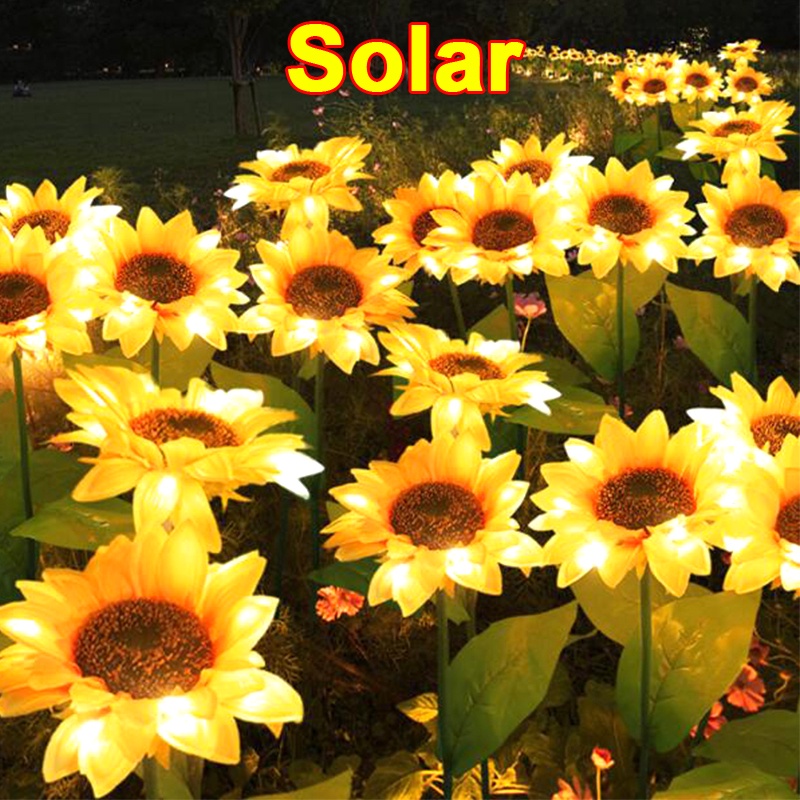 Premium Have LED Solar 3Head Sunflower Garden Lights Outdoor Waterproof Home Patio Lawn Yard Pathway Decoration Versa... - Image 3