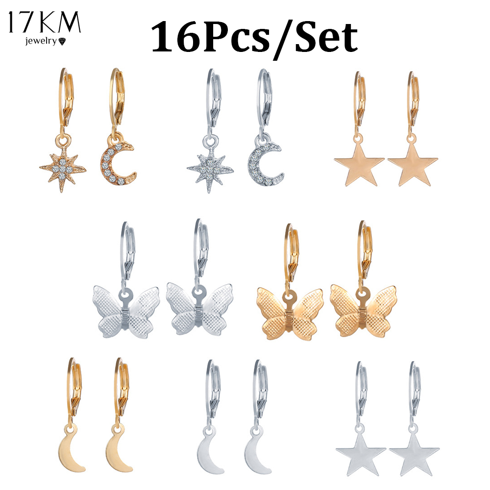 17KM Korean Fruit Butterfly Cactus Golden Lock Pearl Earring Set Simple Sweet Personality Earrings Accessories Jewelry