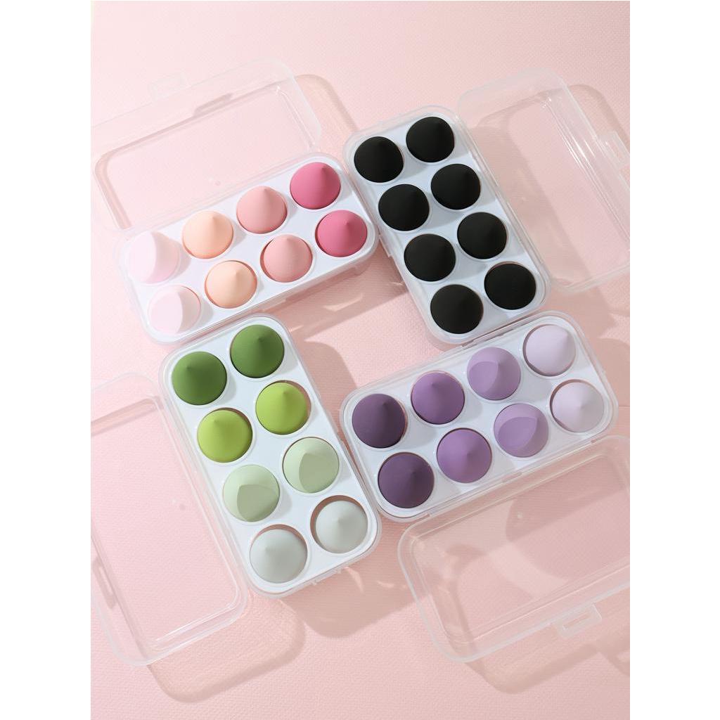 8 PCS Makeup Sponge Set With Storage Box，Dry & Wet Use Makeup Sponges Blender Latex-Free Professional Makeup Egg Flawless For Cream, Liquid Foundation & Powder Application