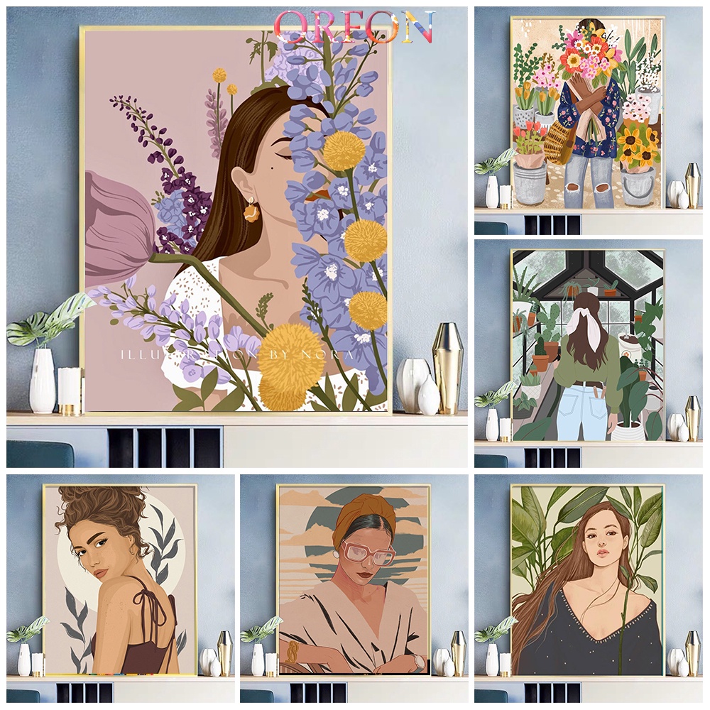 【ORFON】Paint by Number Handpainted Oil Paintings Perfect Handicraft Gifts Home Decor-Girls and Flowers Series