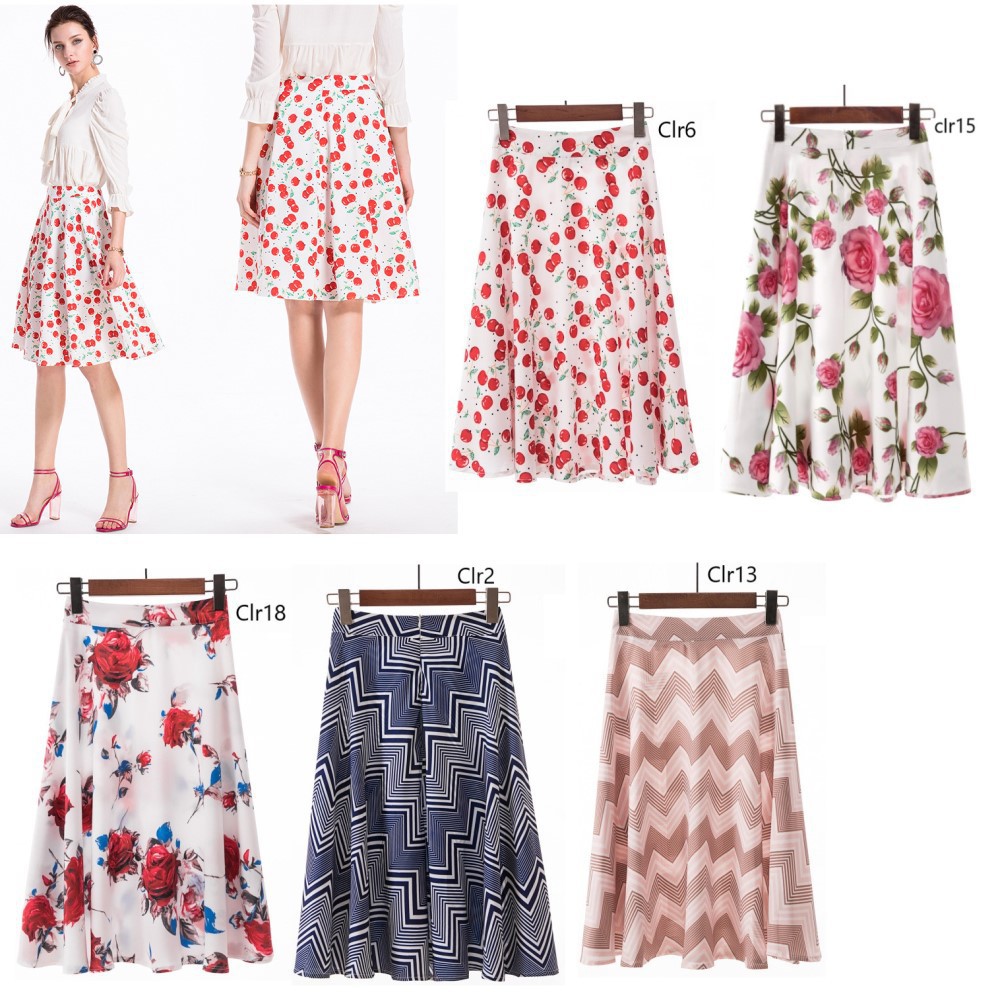 Fashion Women Midi Floral Print Pleated Skirt High Waist Stretch Skirt Shopee Malaysia