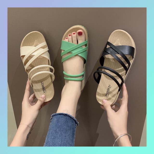 2022 Korea fashion flat sandal shoe | Shopee Malaysia