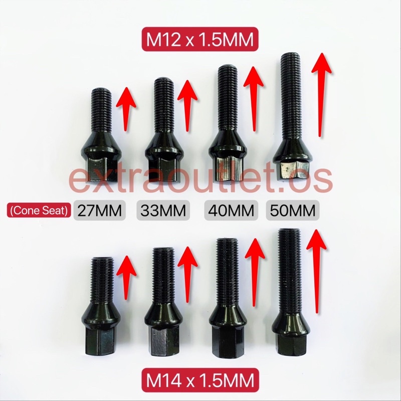 Mercedes (BLACK) M12 M14 BMW Audi Volkswagen Steel Wheel Bolt Lug Bolt Wheel Nut Skru Bolt Tayar Rim Nut Mini Alfa Romeo