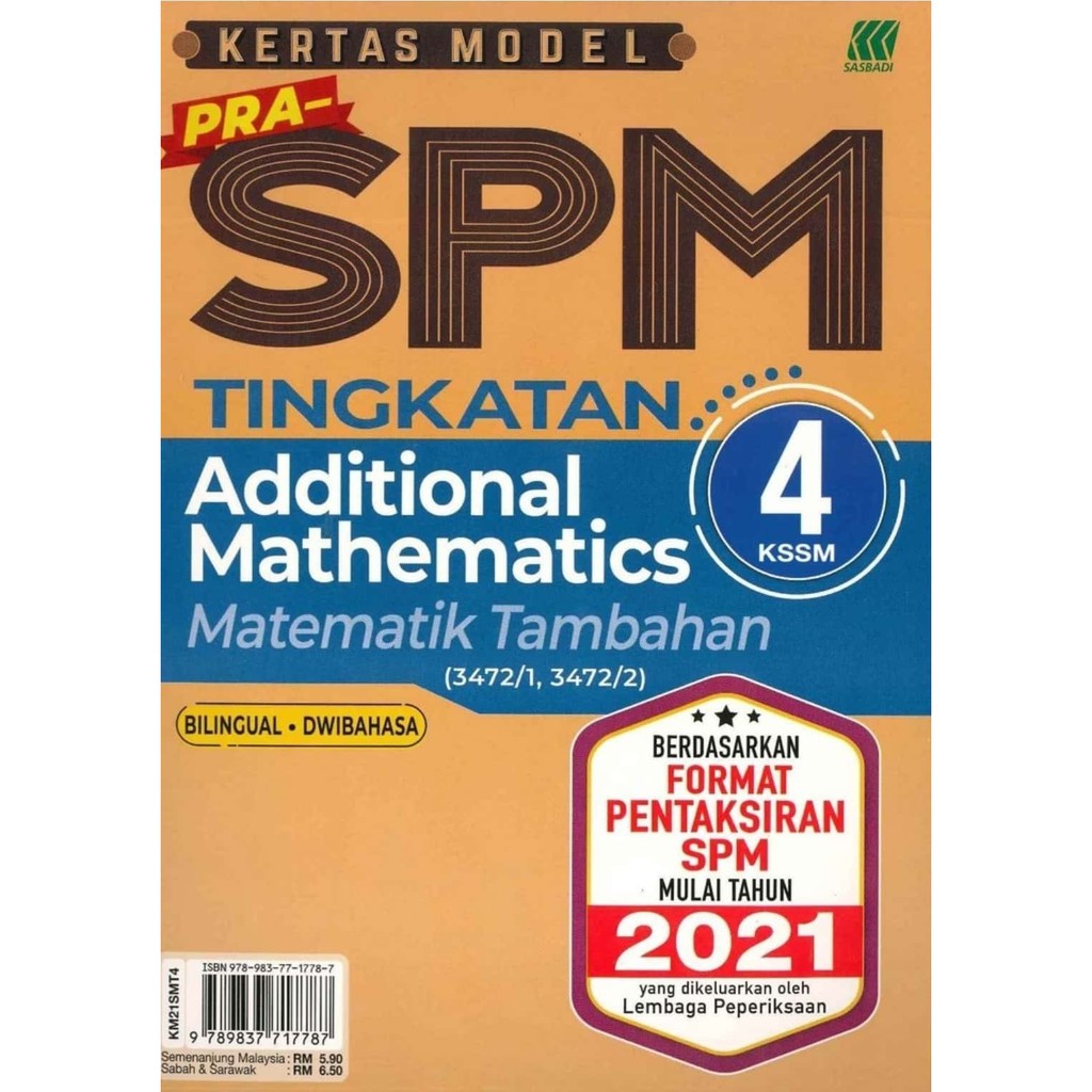 St Sasbadi Kertas Model Pra Spm 2021 Additional Mathematics Matematik Tambahan Bilingual Tingkatan 4 Form 4 Shopee Malaysia