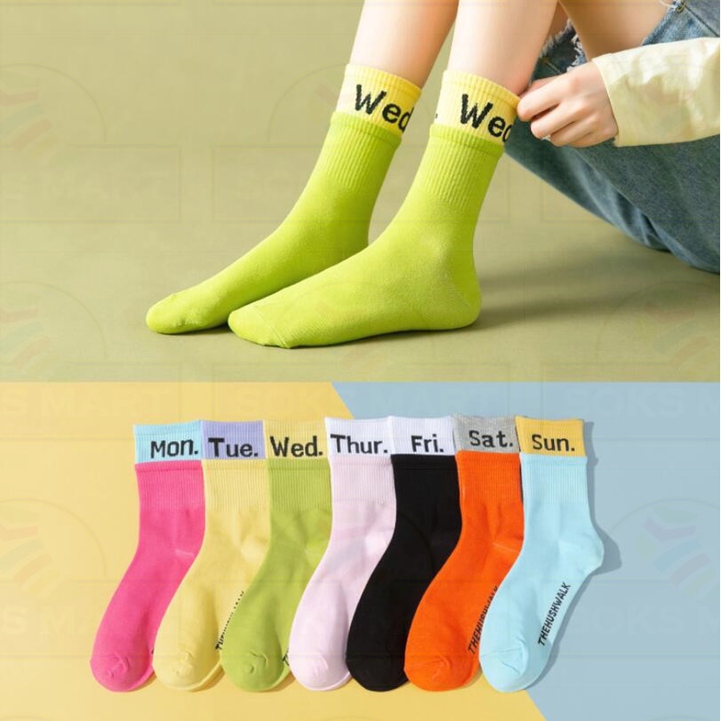 Unisex Socks Funky Patterned 7 Pairs Week Novelty Fashion Calf-Socks Stokin Mingguan READY STOCK MALAYSIA