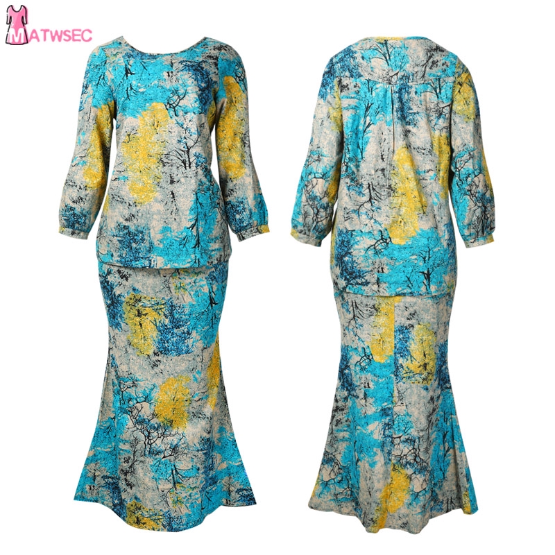  Baju  Kurung  Moden Muslimah Set Plus  Size  Floral Round Neck 