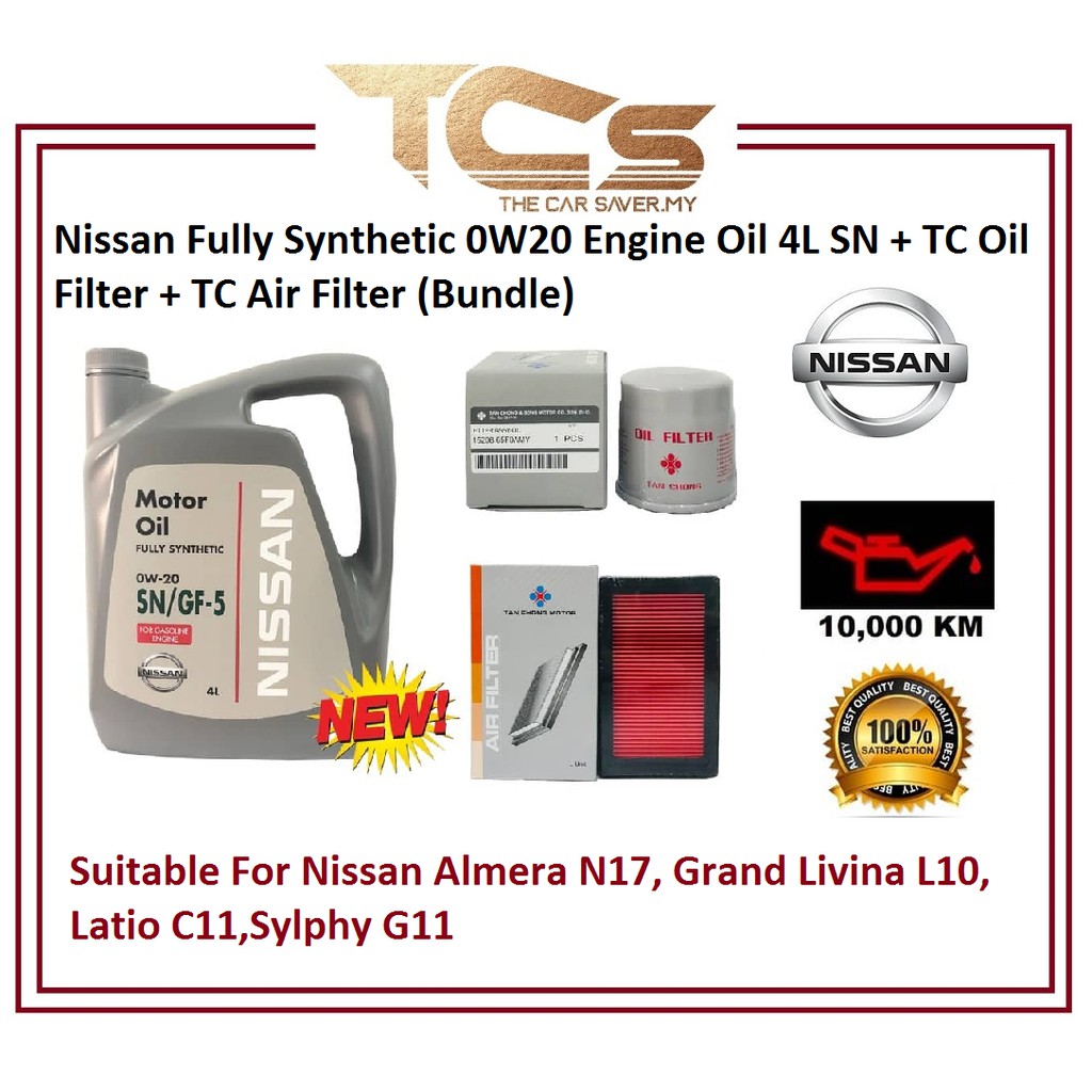 Nissan Fully Synthetic 0W20 Engine Oil 4L SN + TC oil filter + TC Air Filter