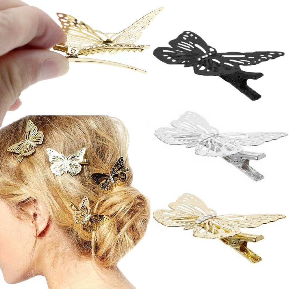 Gold Silver Black Butterfly Hair Clips Hairpins Wedding Barrette