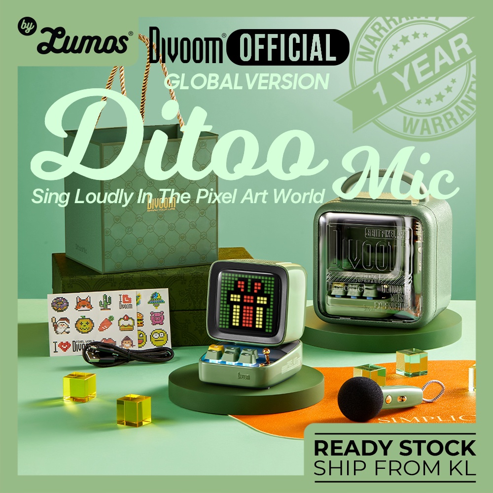 [READY STOCK] Divoom Ditoo Mic Global Version Pixel Art Game Portable Bluetooth Speaker With 16 X 16 LED App Controlled