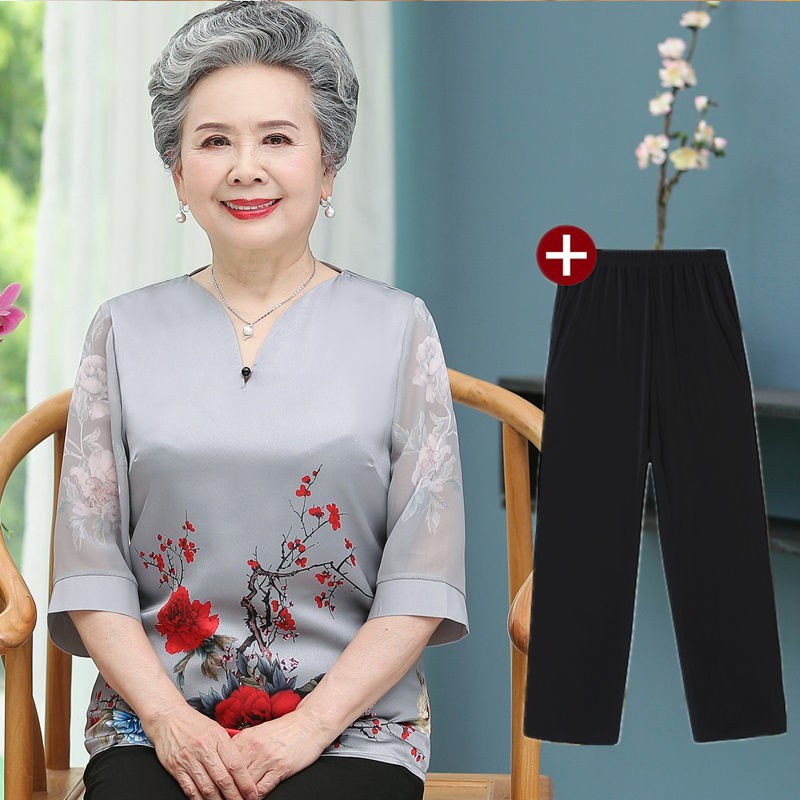 READY STOCK】Grandma summer Outfits seven-point sleeve 60-70 year old wife  mother-in-law 80 mother clothes spring middle-aged and elderly women s  shirt | Shopee Malaysia