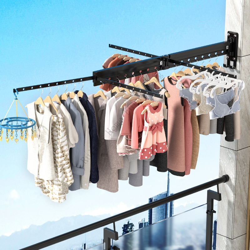 Wall Hanging Folding Hanger Balcony Clothes Rack Multifunctional