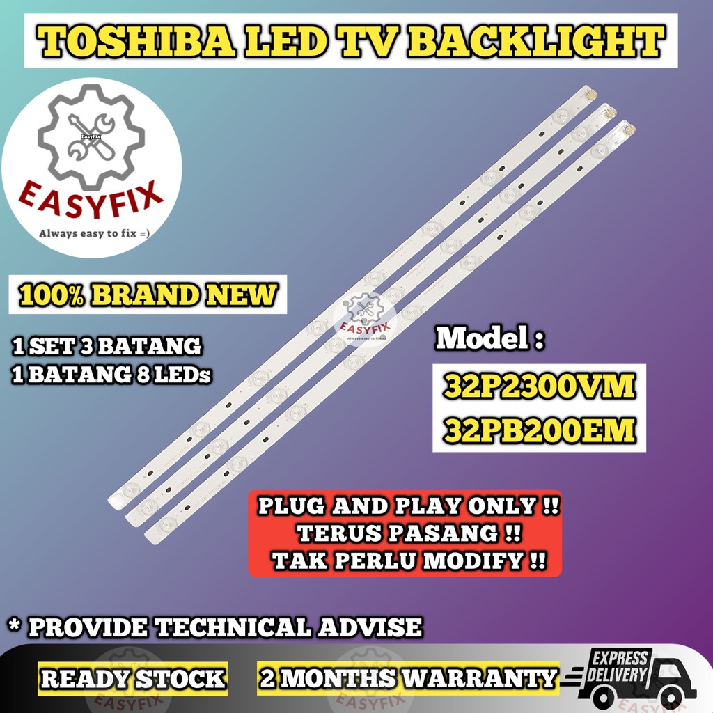 32p2300vm 32pb200em Toshiba 32 Inch Led Tv Backlight Lampu Tv 32p2300 32pb200 Shopee Malaysia