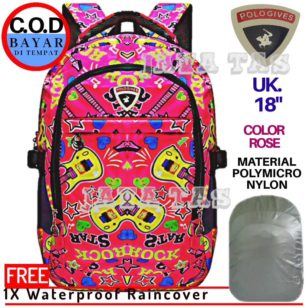 Polo GIVES Guitar (Pink) - School Children's Backpack - Imported Backpack+Raincoat