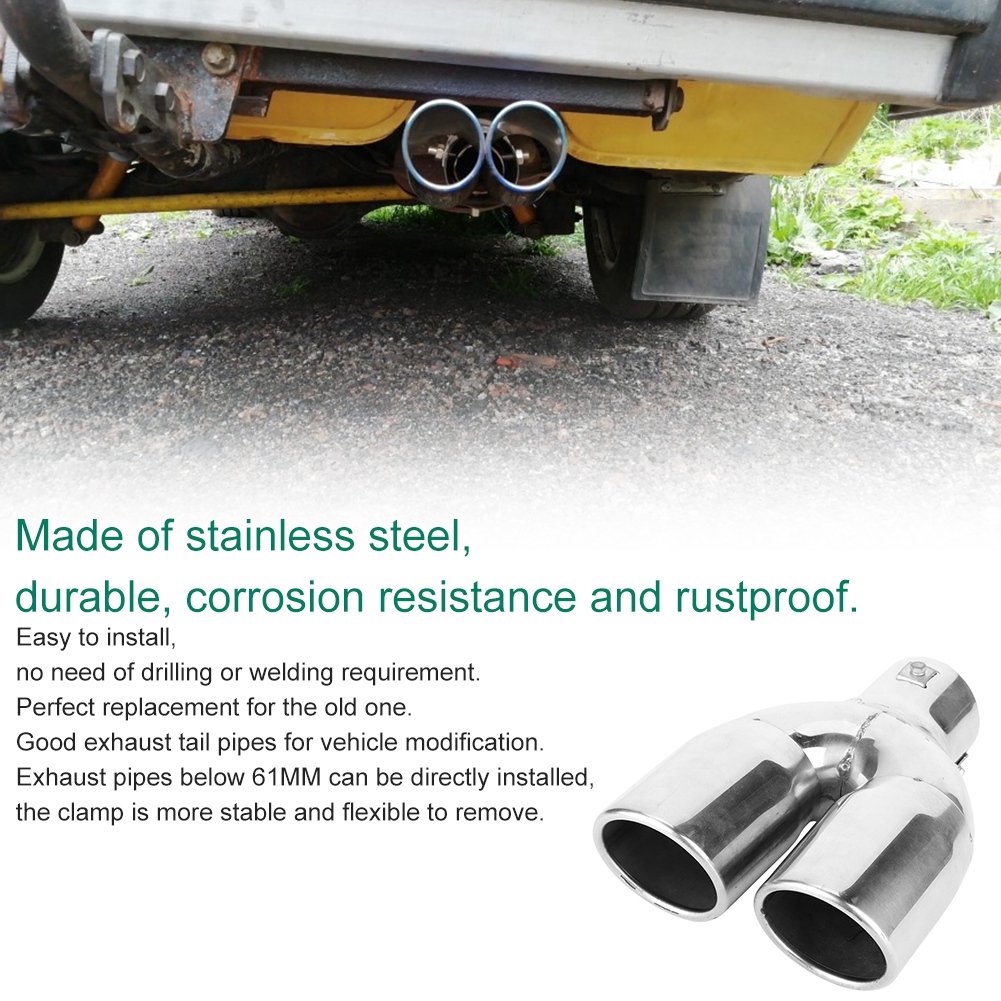 Duokon Exhaust Pipe 1 To 2 Muffler Dual Car Exhaust Tip Universal Fit for Car with Under 61mm Pipe