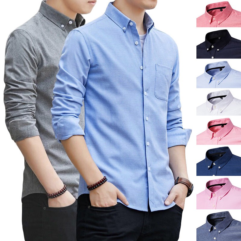 Local DeliveryM-5XL Men's Shirt Oxford Kemeja Formal Long-Sleeved Men Casual Slim Fit Korean Plain Shirts Kasual Baju lelaki Plus Size