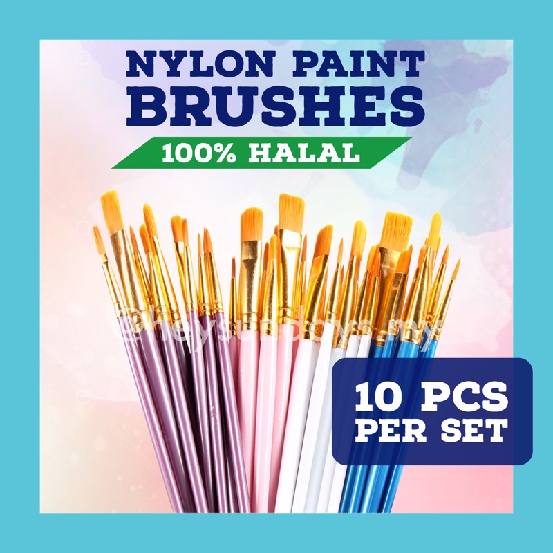 heysundays Artist Nylon Paint Brush Set of 10pcs 100% halal | watercolour acrylic oil painting