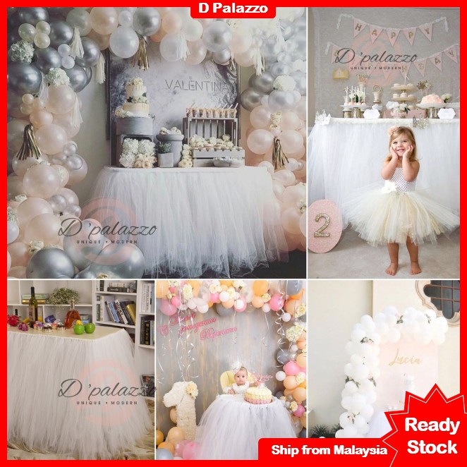 White Tutu Tulle Table Skirt Birthday Party Decoration Shopee