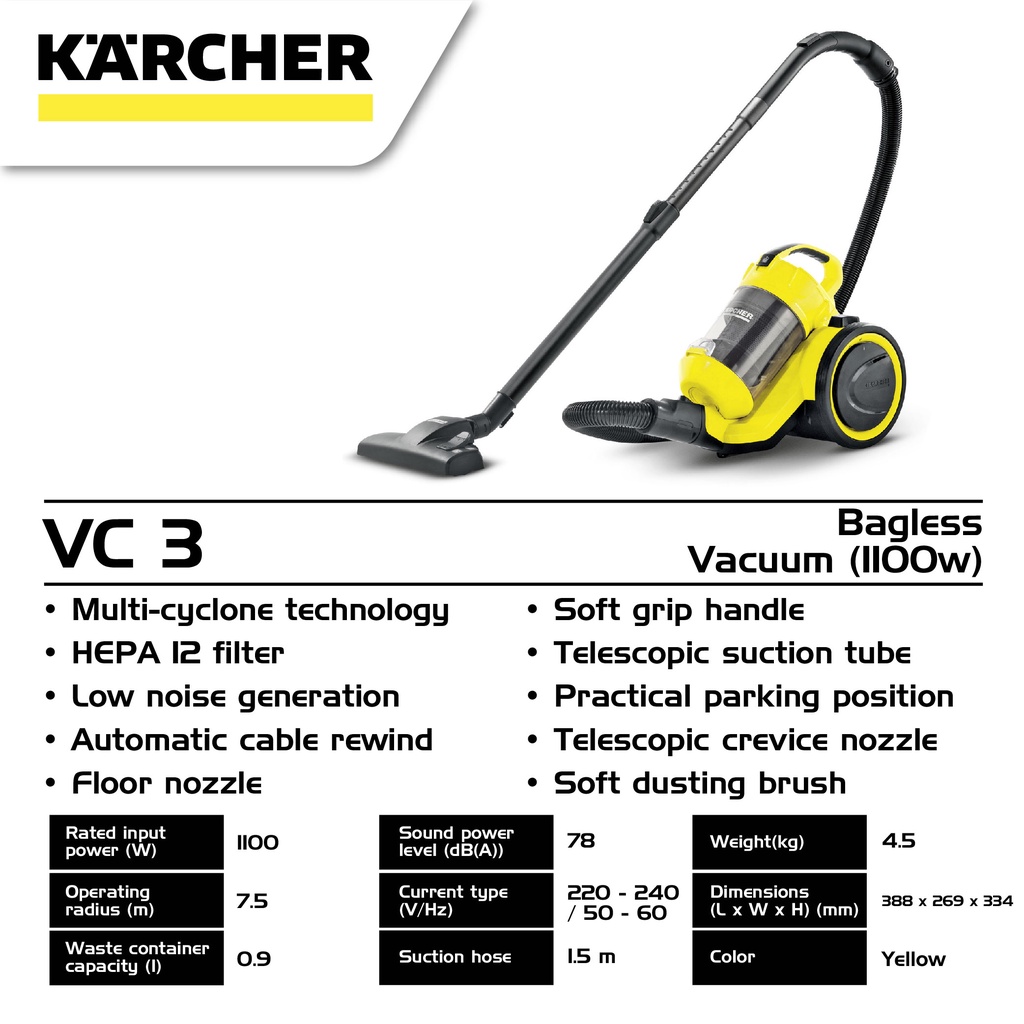 KARCHER VC 3 BAGLESS VACUUM (1100W) Shopee Malaysia