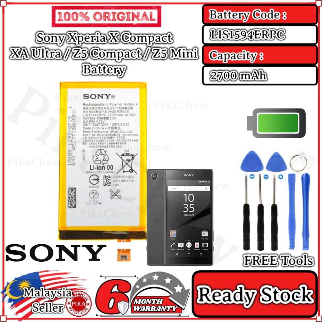 100 Original Sony Xperia X Compact Xa Ultra Z5 Compact Z5 Mini Battery E5803 E53 Battery Lis1594erpc 2700mah Shopee Malaysia