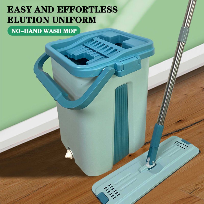 Mop HandFree And Squeeze Dry Flat Mop With Bucket Microfiber Mop Pad