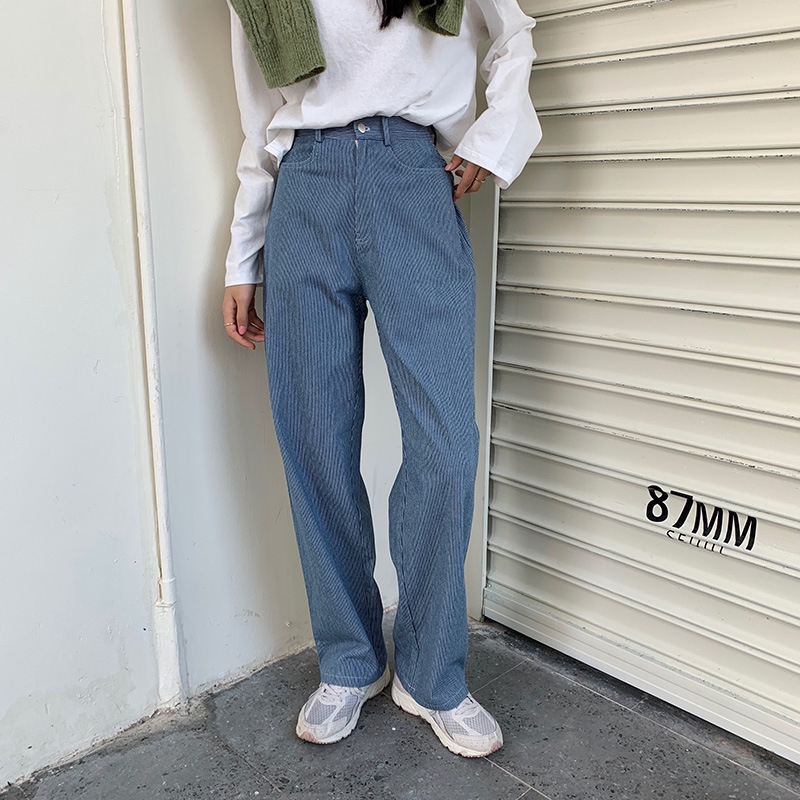 Straight Bottomed Wide Legged Trousers With Striped High Waist And Floor Dragging Pants Korean Version 2019