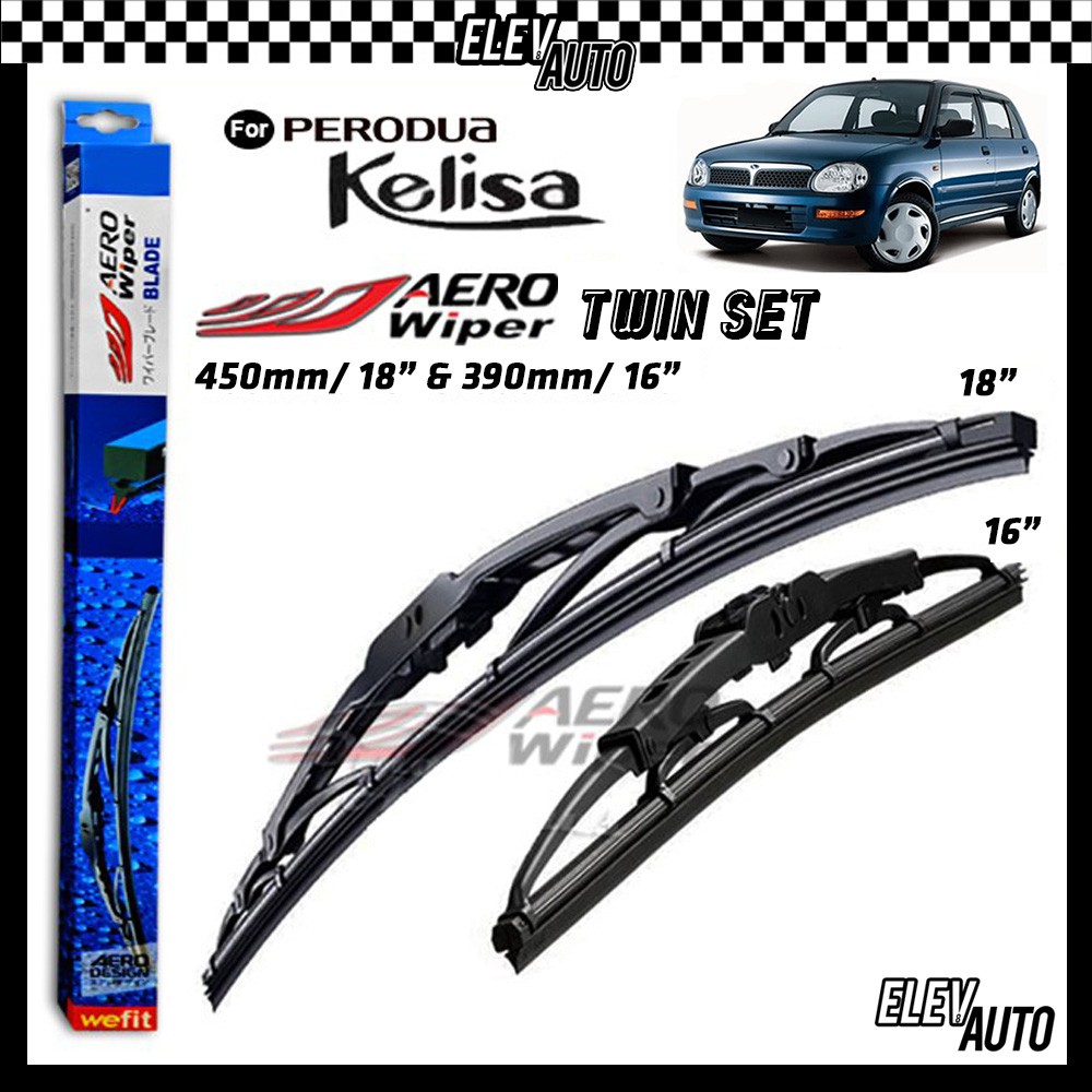Perodua Kelisa AERO Twin Set Wiper Blade VALUE Pack (16"/18") Shopee