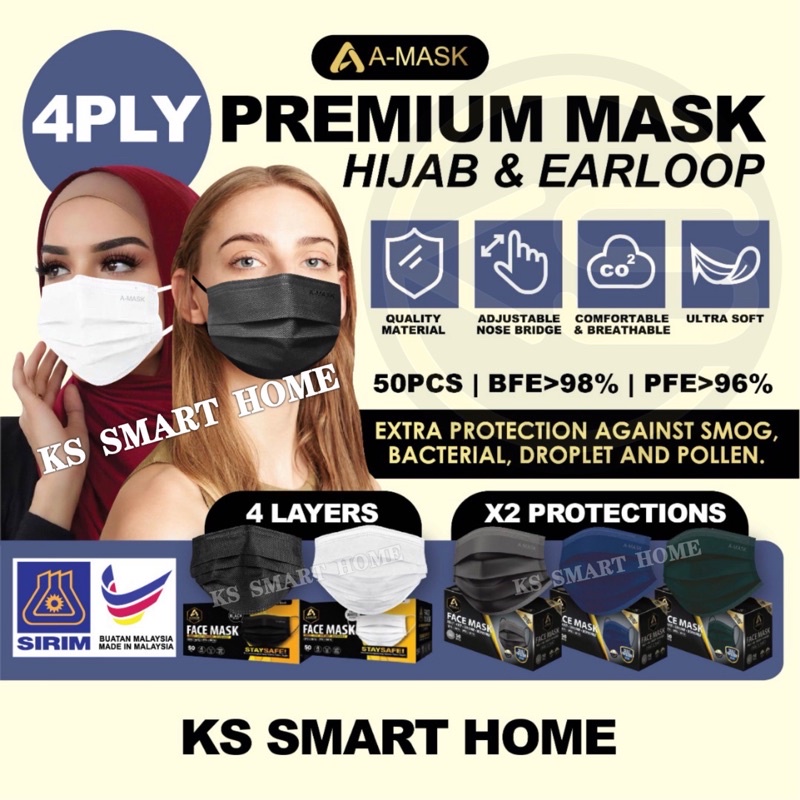 【SIRIM & MDA Certified】Medical 4ply 50pcs (Double-Filter) Adult Face Mask Earloop & Headloop Medical Face Mask